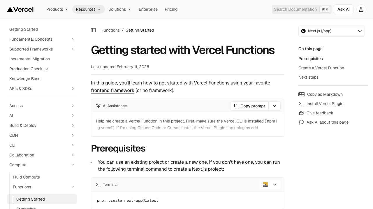 Vercel Functions Quickstart